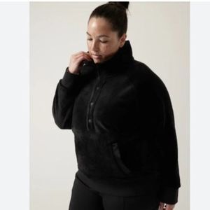 ATHLETA Recover Cozy Snap Front Sweatshirt Black Size Small